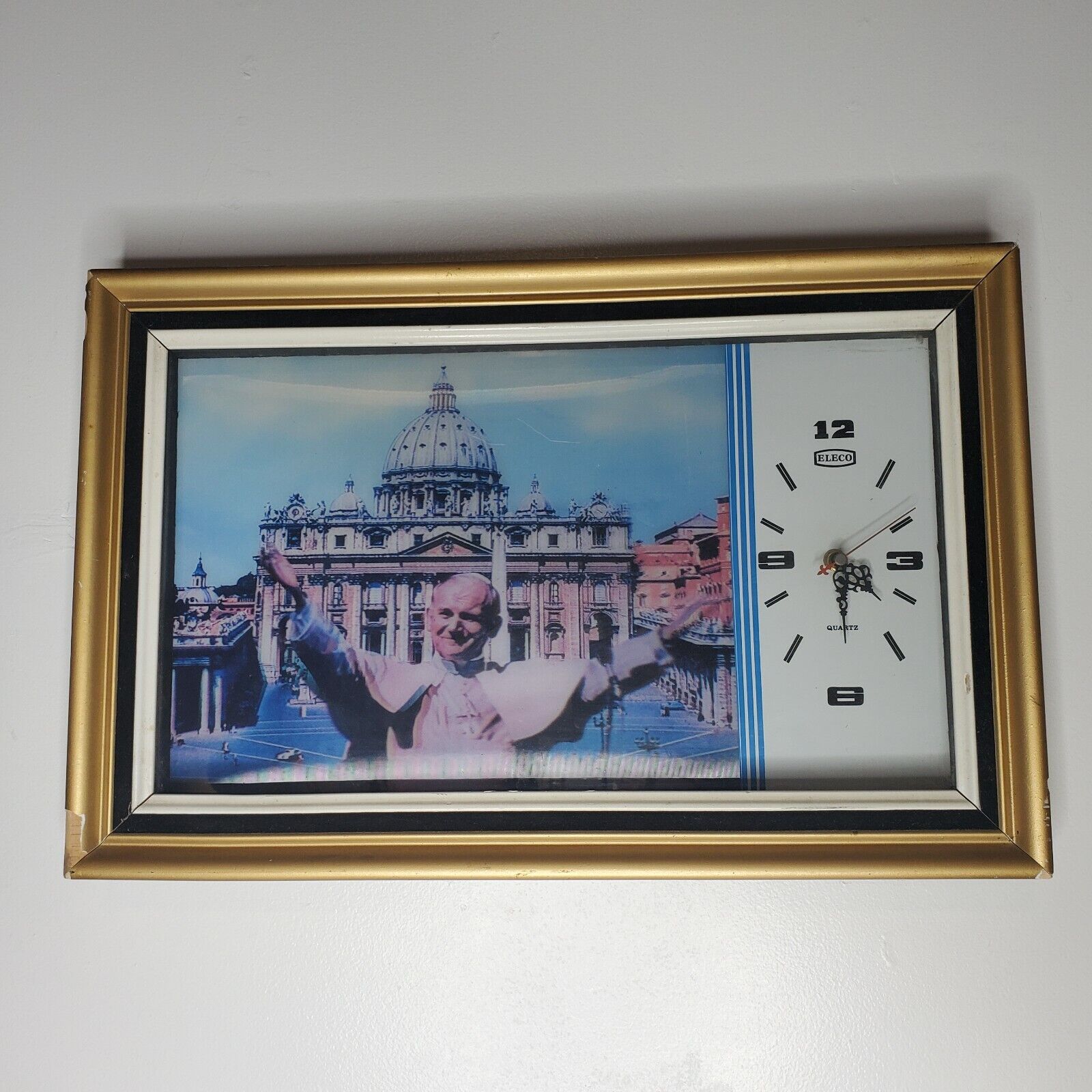 Vintage Elco Pope John Paul II Lenticular Clock Catholic Church