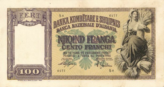 Albania - 100 Franga - P-8 - dated 1940 Foreign Paper Money - Paper Money - Fore