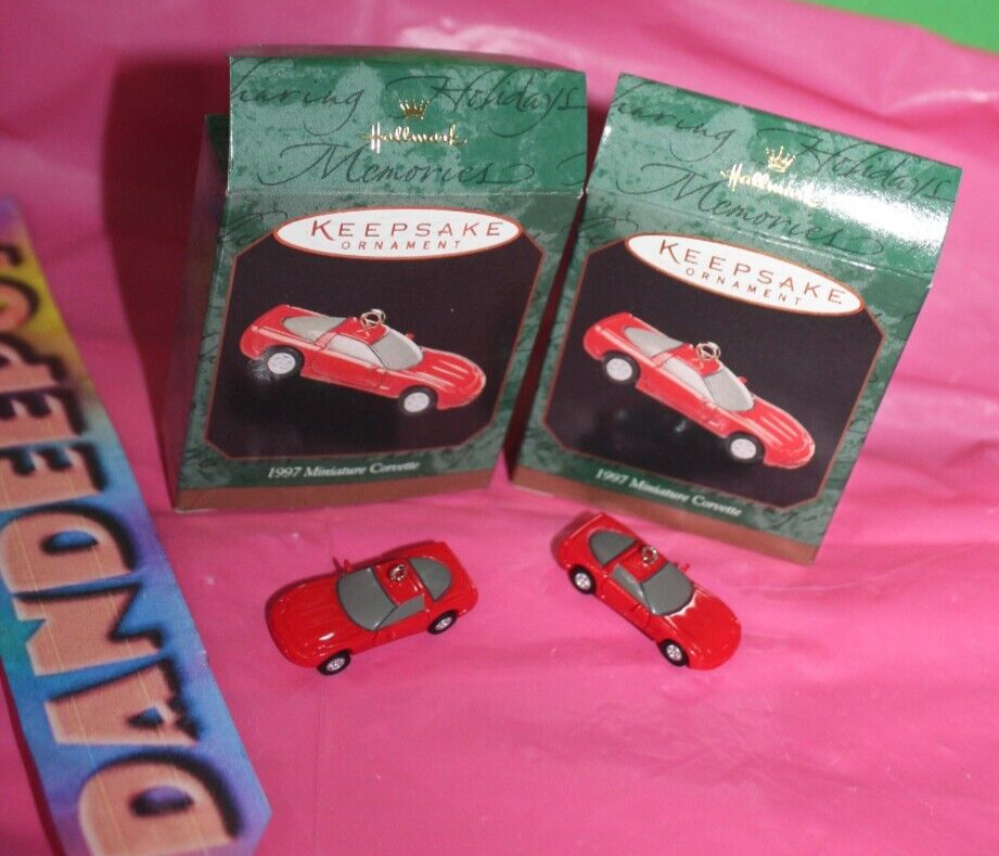 Hallmark Keepsake Miniature 2 Piece 1997 Red Corvette Car Holiday Ornament