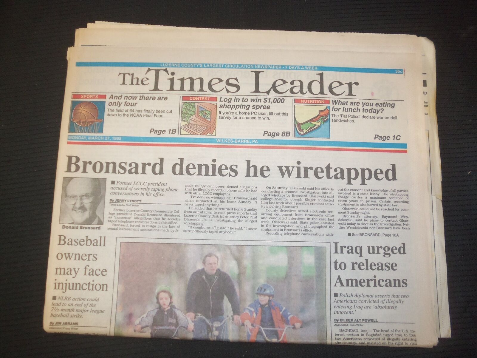1995 MAR 27 WILKES-BARRE TIMES LEADER - BRONSARD DENIES HE WIRETAPPED - NP 7581