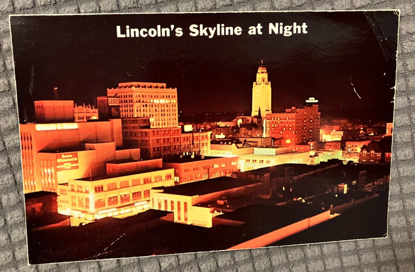 Vintage Postcard - Tower of the Plains Night Skyline Lincoln, Nebraska