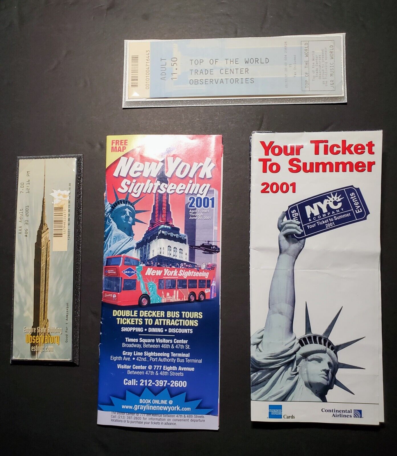 World Trade Center Adult and Child Tickets Pre 9/11 dated 8/30/2001 Observatory 