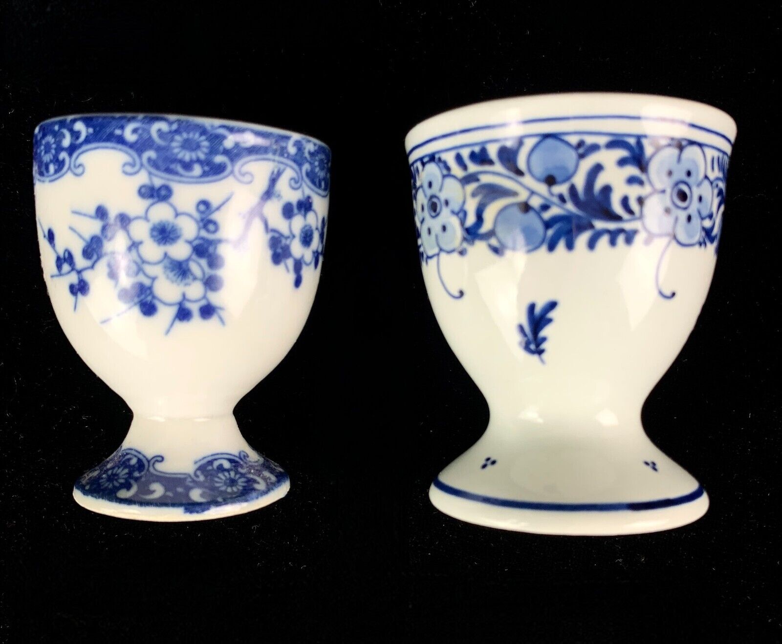2 Vtg Individual Egg Cups Delft and Japan Blue and White Porcelain Excellent