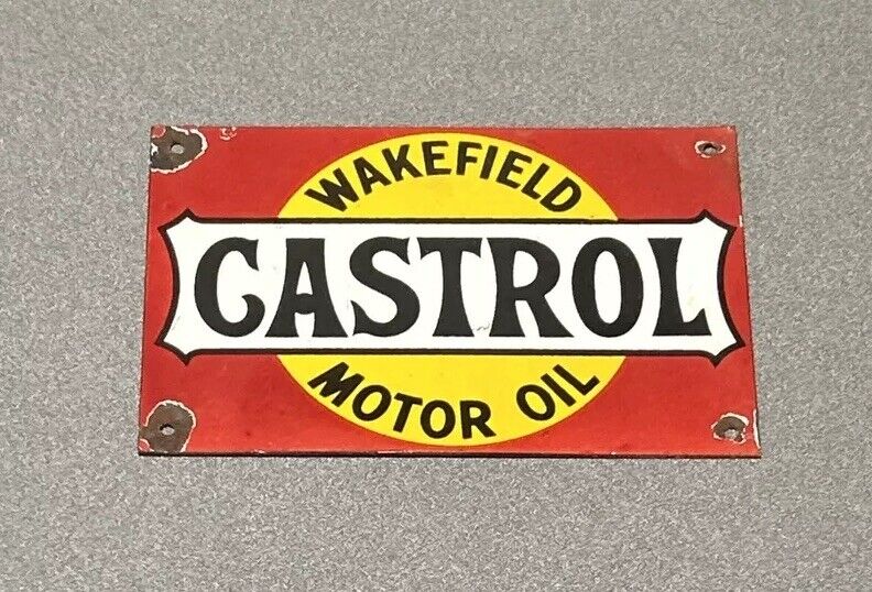 VINTAGE CASTROL WAKEFIELD MOTOR OIL PORCELAIN SIGN CAR GAS OIL TRUCK