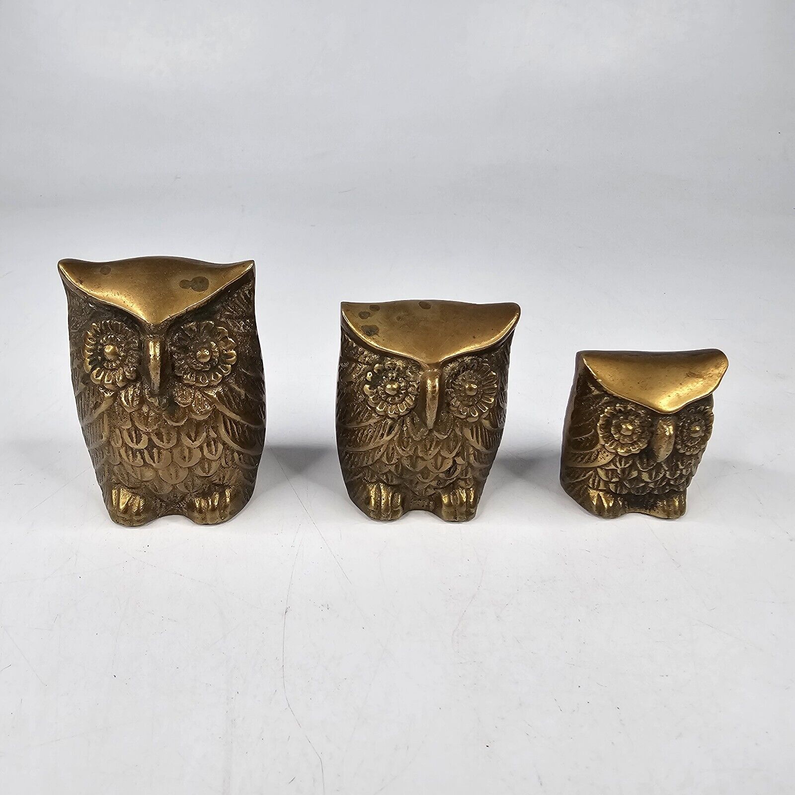 Leonard Silver Mfg. Vintage Solid Brass Figurines Owls Set of 3 