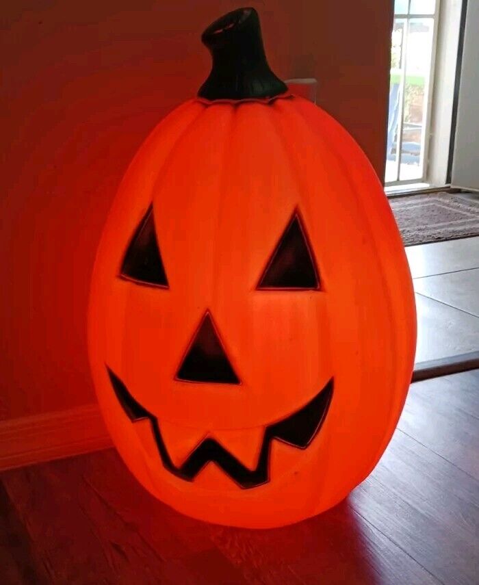 Vintage Halloween Jack o Lantern Light Up Blow Mold Large Pumpkin 24” Orange