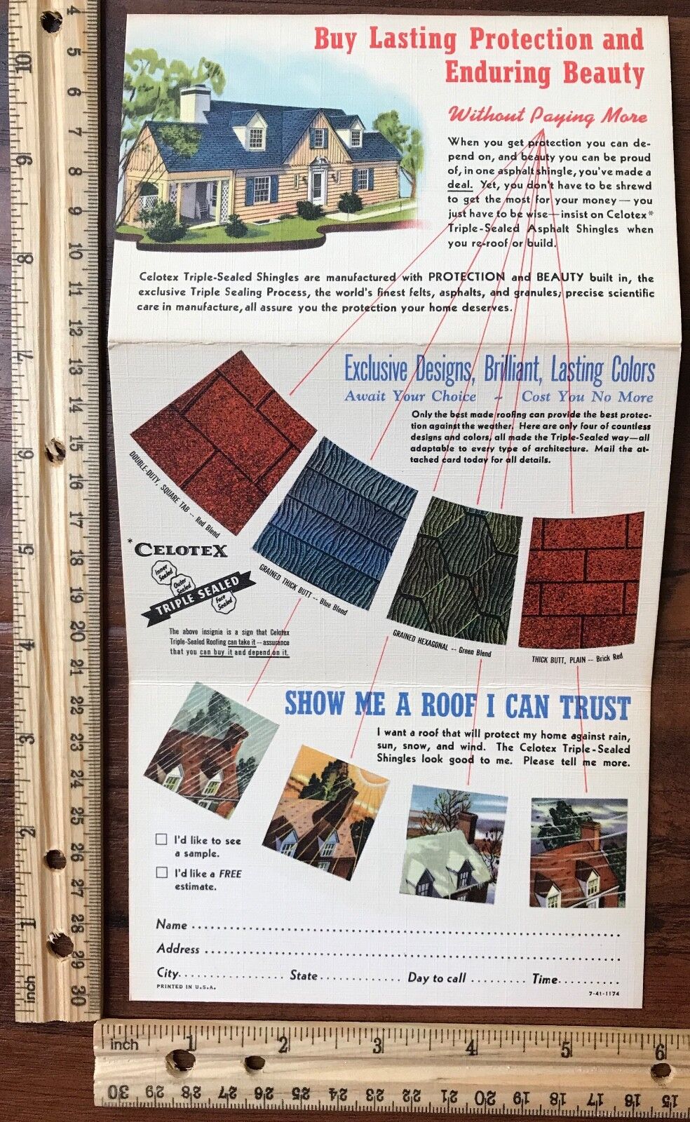 Fold-Out Linen Postcard Roofing Company Celotex Roof Material~119098