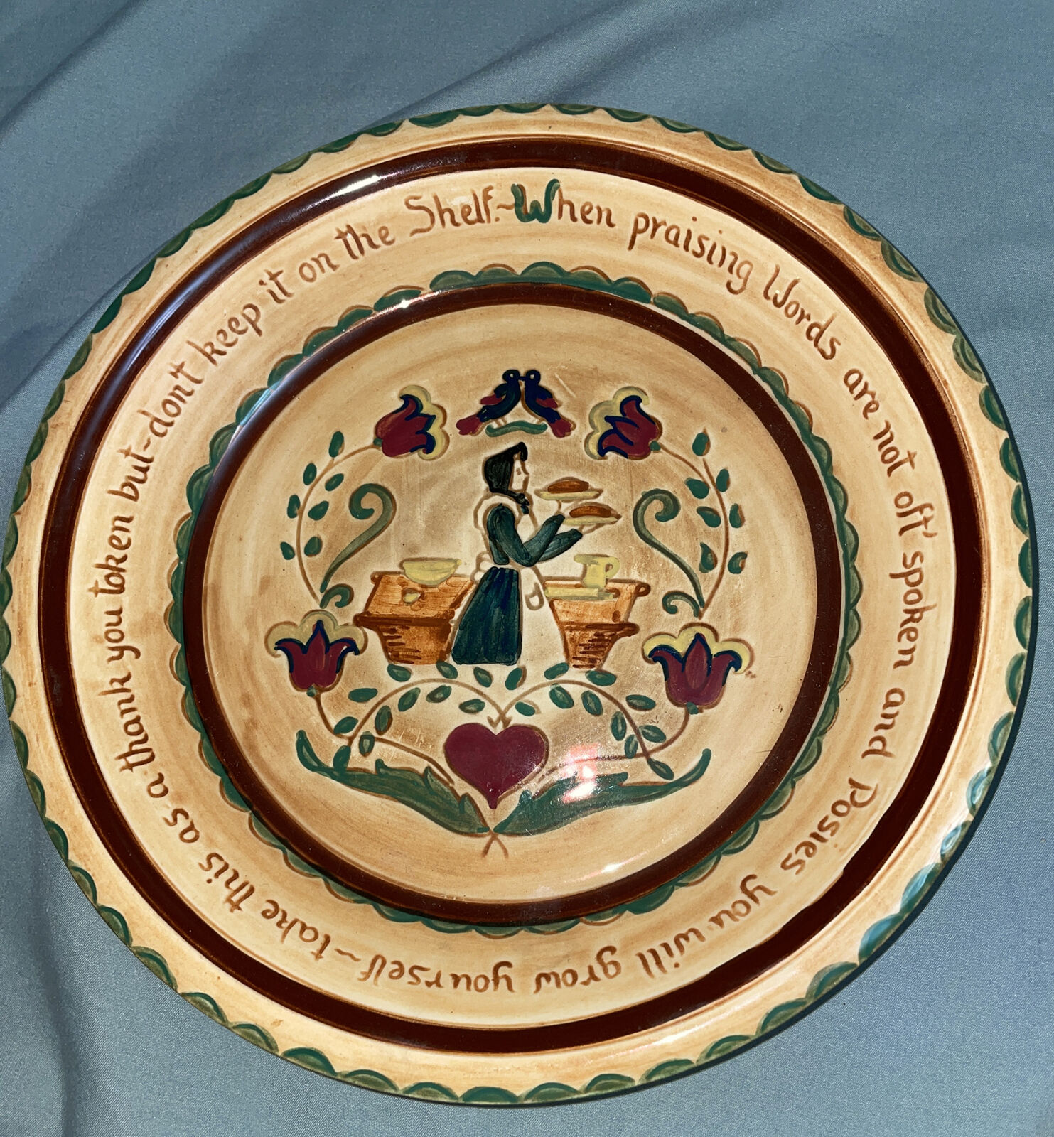 Pennsbury Pottery Pie Plate.  Amish Woman