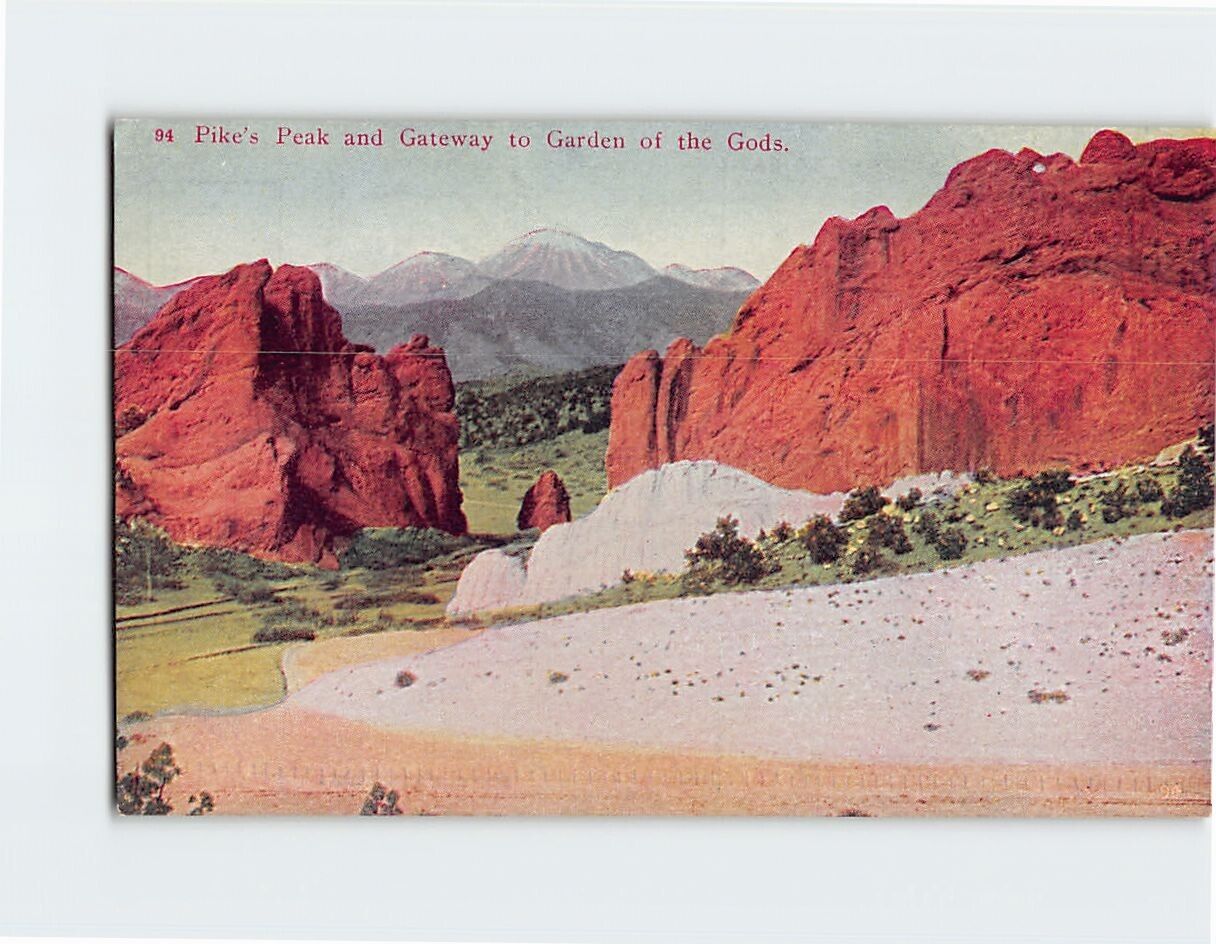 Postcard Pikes Peak and Gateway to Garden of the Gods Colorado Springs CO USA