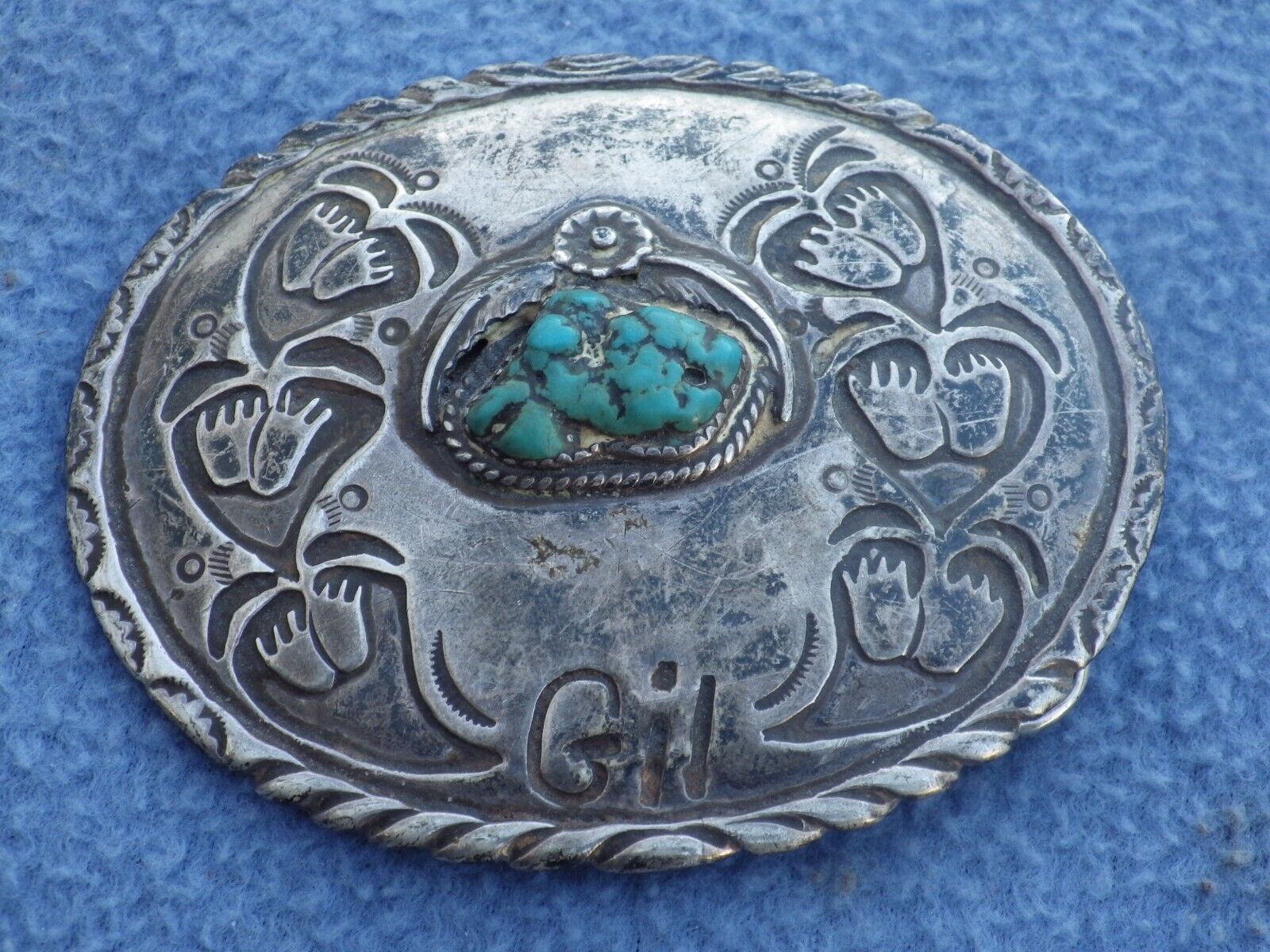 Sterling Silver & Turquoise Belt Buckle 