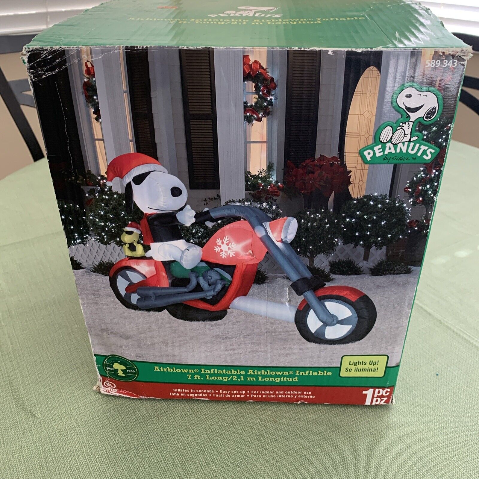 Snoopy Peanuts Christmas Airblown Inflatable Light Motorcycle Chopper