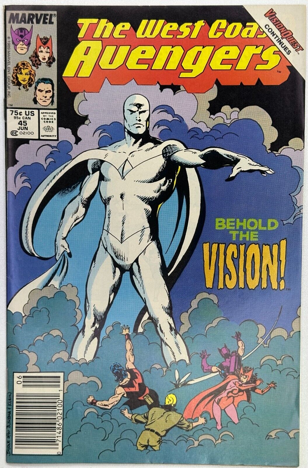 West Coast Avengers #45, KEY 1st App. White Vision, FN/ VF, 1989, Newsstand