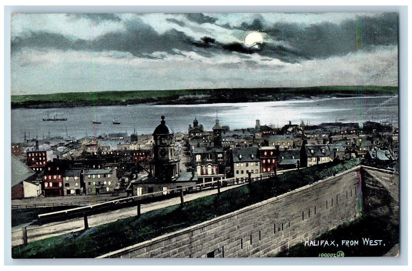 Halifax Nova Scotia Canada Postcard Halifax From West c1905 Moonlight Scene