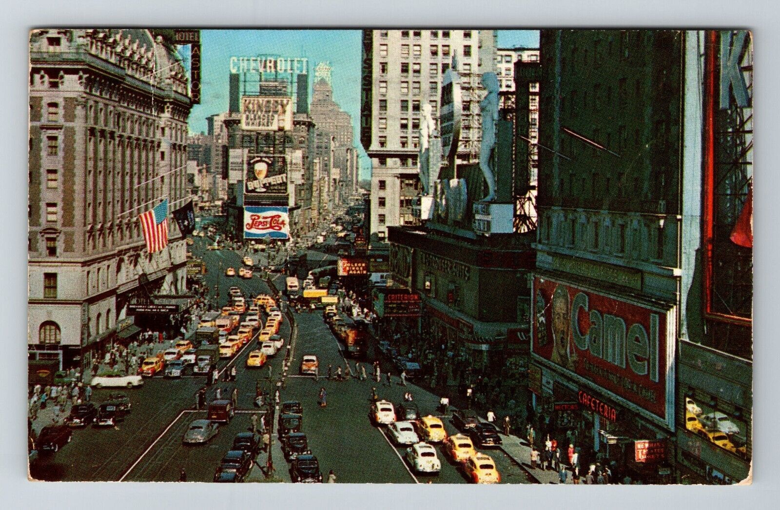 New York City NY, Times Square, Aerial, Cabs, Vintage Chrome Postcard