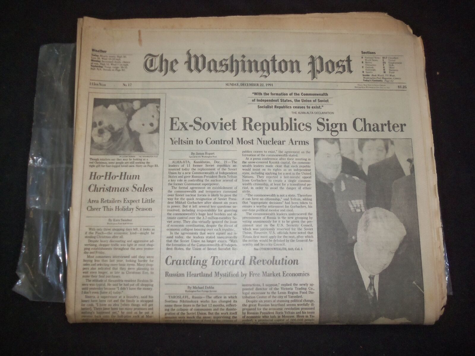 1991 DEC 22 WASHINGTON POST NEWSPAPER -EX-SOVIET REPUBLICS SIGN CHARTER- NP 8316