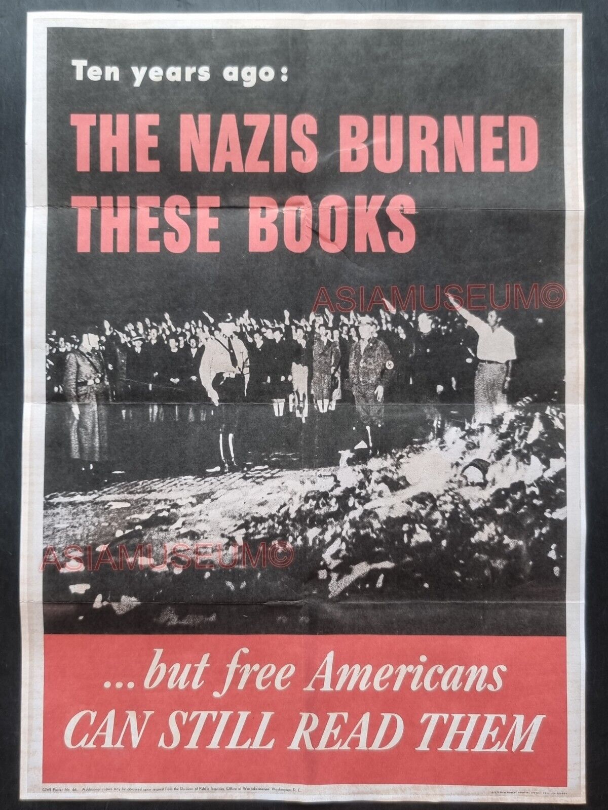 1943 WW2 USA AMERICA EUROPE BURN FIGHT FREE AMERICAN BOOK PROPAGANDA POSTER 869