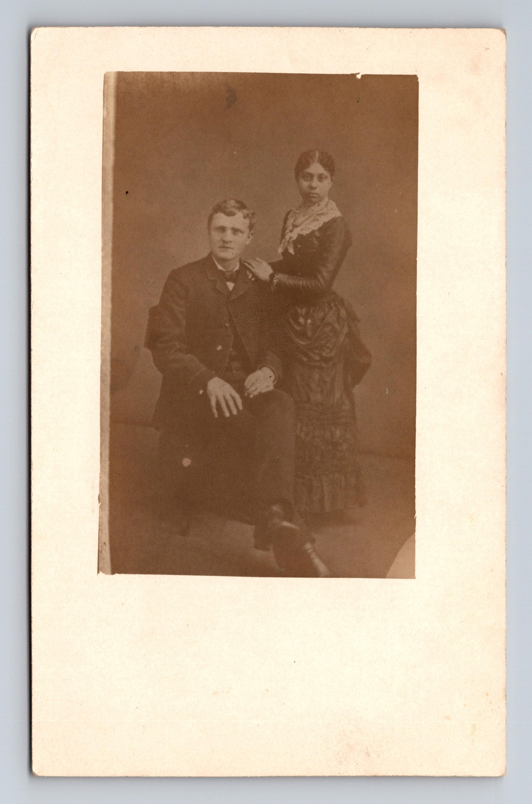Portrait of Man & Woman AZO c1904-1918 RPPC Postcard