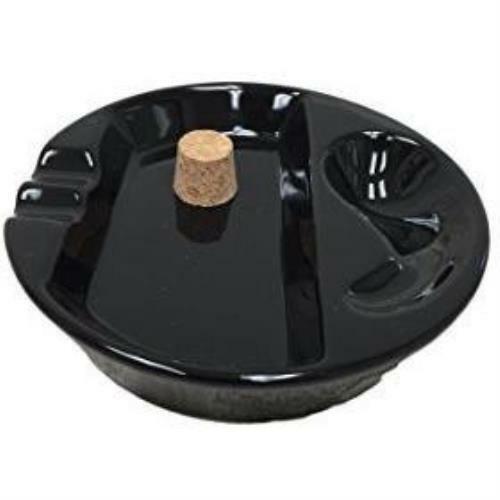 Black Ceramic Single Pipe Rest and Double Cigar Ashtray for Patio Use