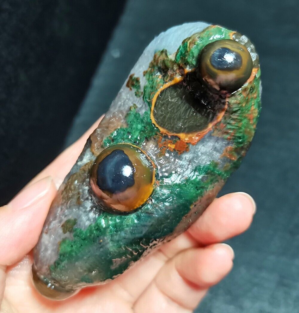 TOP 128G Natural Mongolia Gobi Agate Eye Agate Crystal Stone Collection QC72