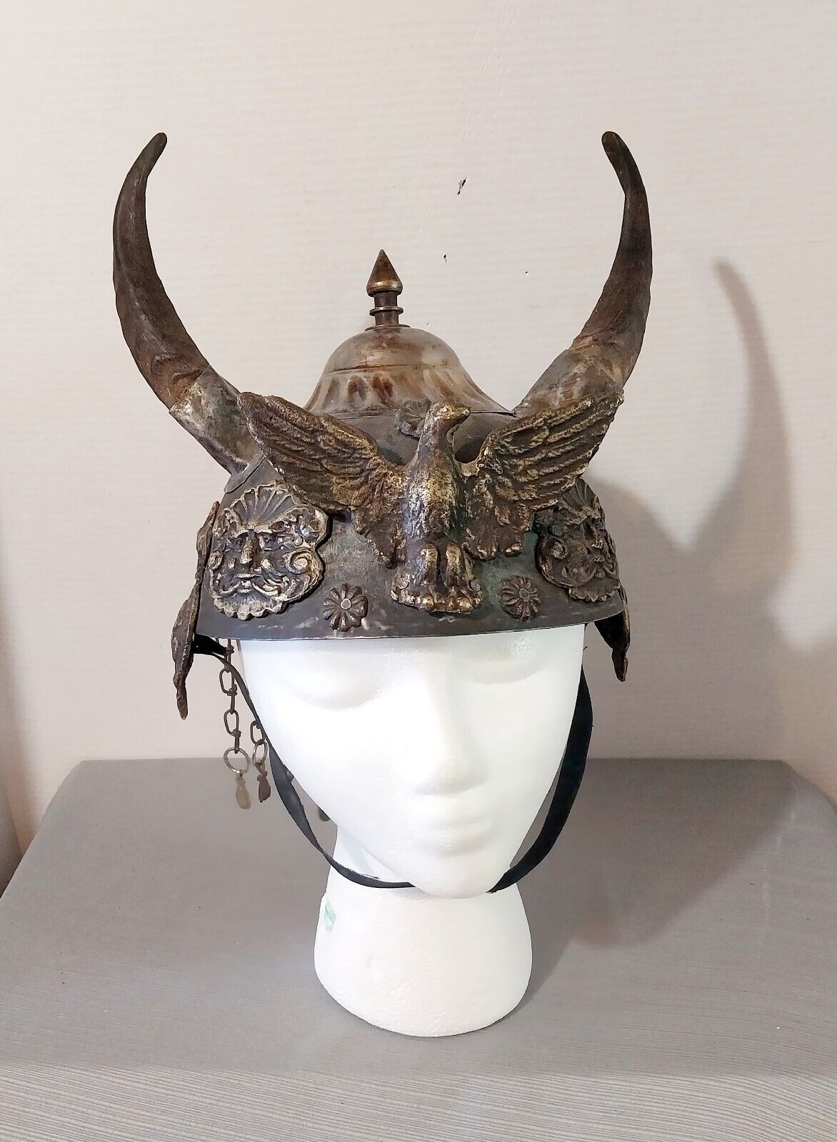 Mongolian Warrior Helmet w/ Horns Medieval Armor Artifact