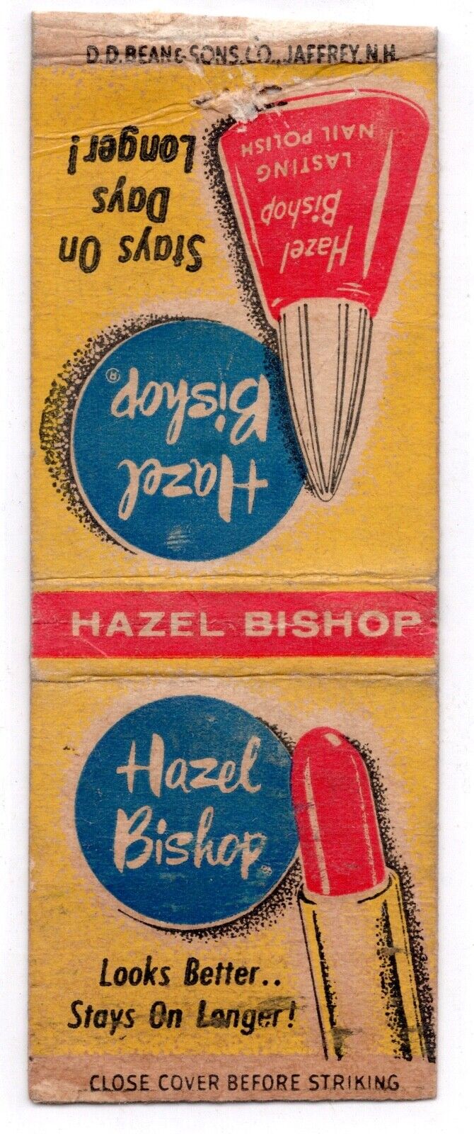 c1950s Hazel Bishop Nail Polish Lipstick Makeup MCM Vintage Matchbook Cover