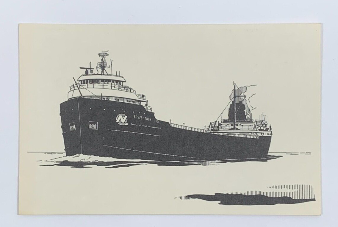 Ernest T. Weir Bulk Freighter Hanna Mining Co Block Print Postcard Unposted Vtg