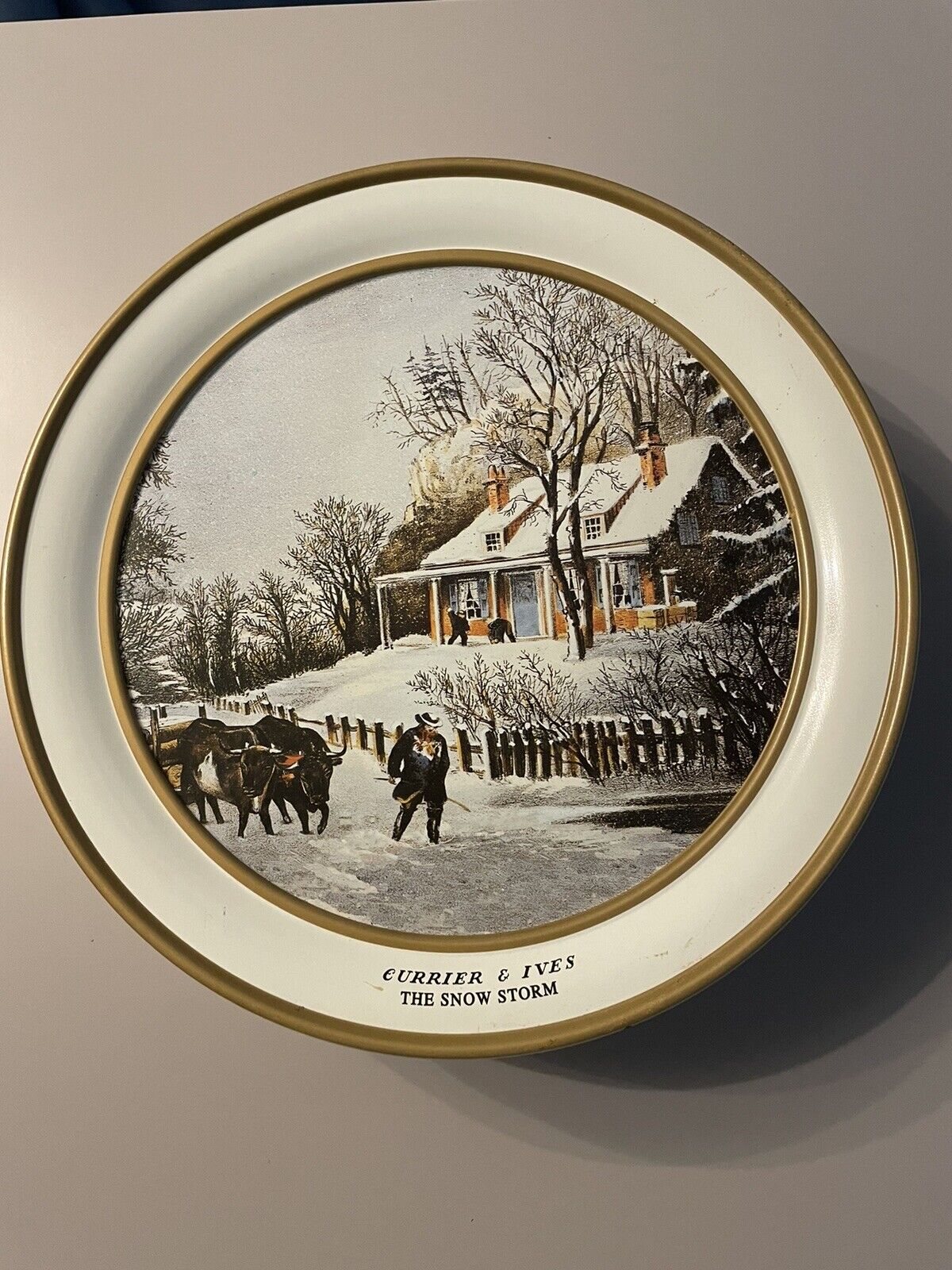 Vintage 1997 Currier & Ives The Snow Storm Cookie Tin Stauffer\'s Biscuit Company