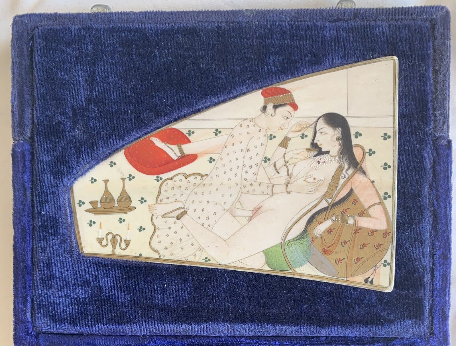 Antique Indian Mughal  Miniature Erotic Painting Framed. Includes Box Shown