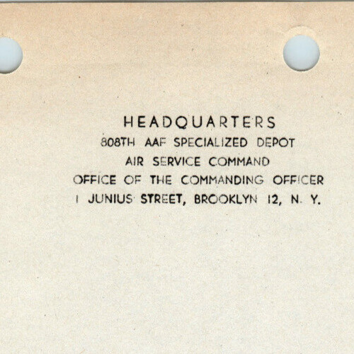Brooklyn New York Headquarters WWII Army Air Force Depot Letterhead
