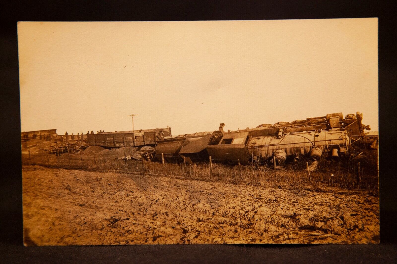 1900's Missouri Pacific Freight Train Engine Accident Photograph Real Photo PC