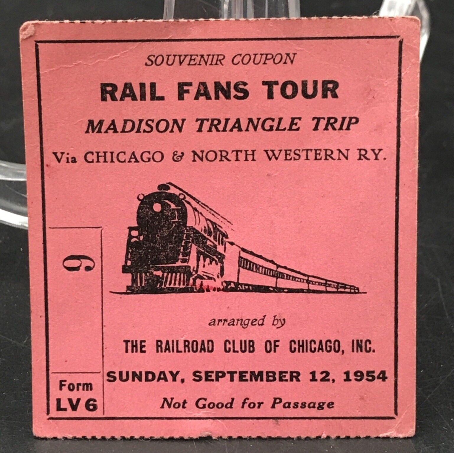 1954 Chicago & North Western CNW Railroad Madison Triangle Trip Ticket Souvenir