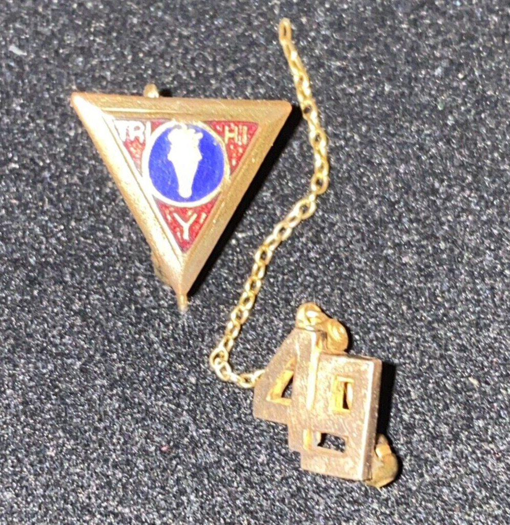 VTG Hi Y Triangle Enamel Lapel YMCA Pin W/ ‘49’ on chain Tie Tack/pin