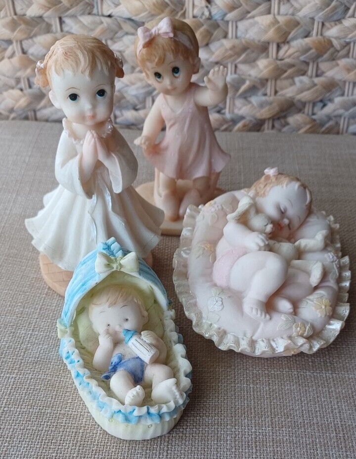 Baby Toddler Resin Figurines Childs Room Cake Decorations Sweet Whimsical Set X4