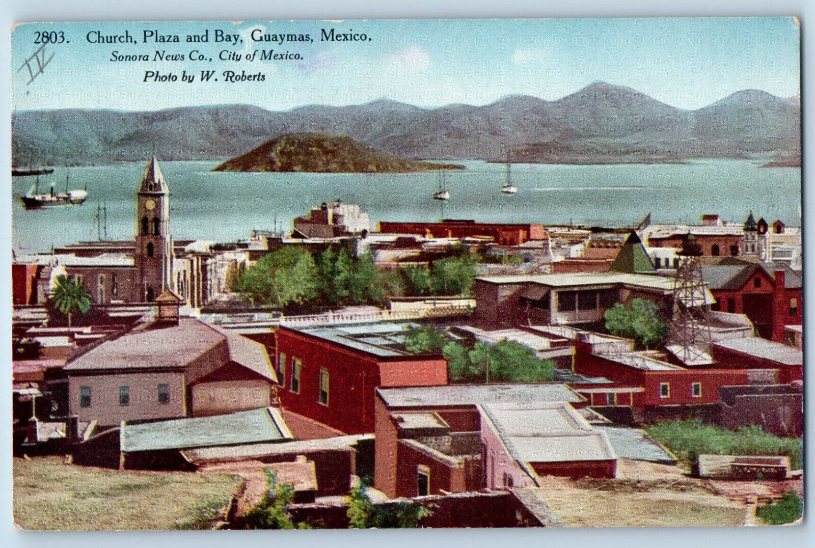 Guaymas Sonora Mexico Postcard Church Plaza and Bay c1910 Unposted Antique