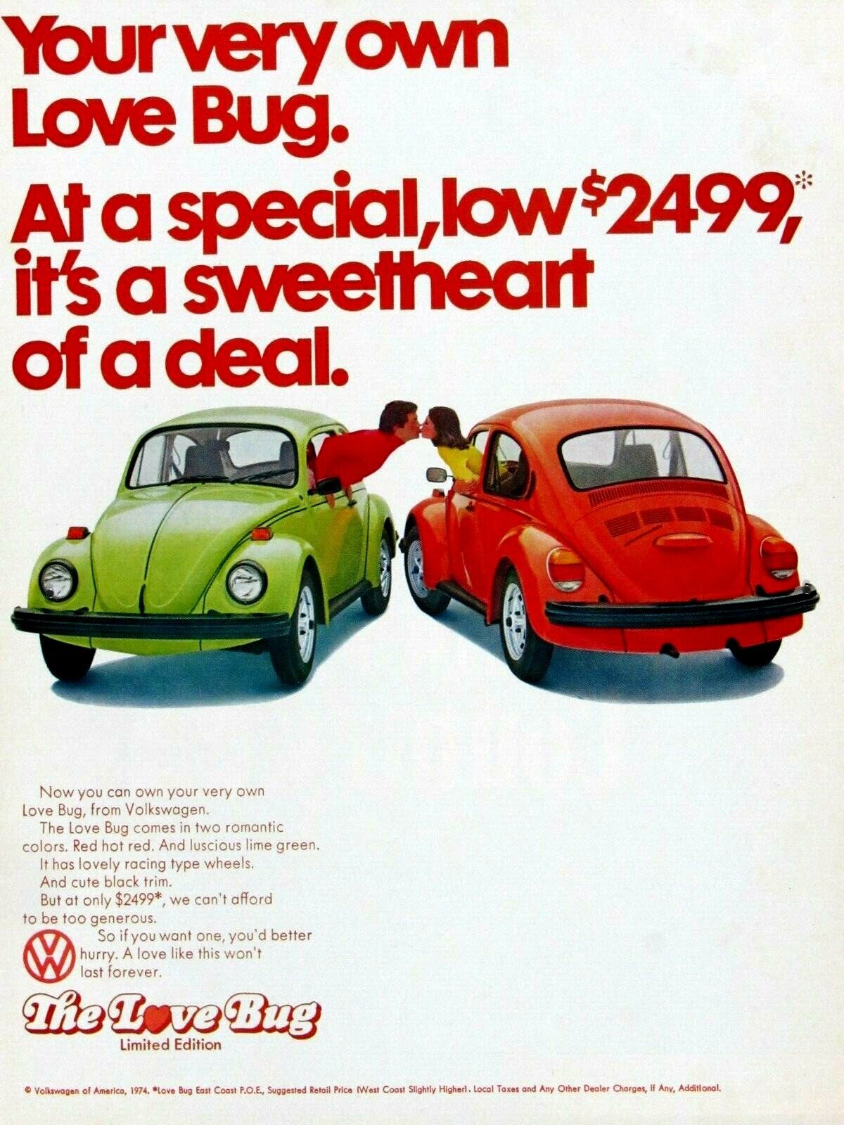 Volkswagen Love Bug Beetle Vintage 1974 Original Magazine Print Ad 8.5 x 11\