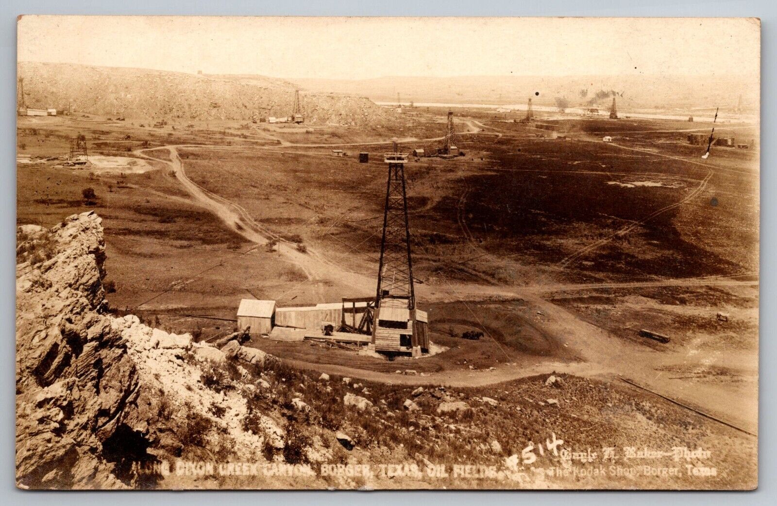 Borger Texas Oil fields along Dixon creek RPPC Real photo unused 514