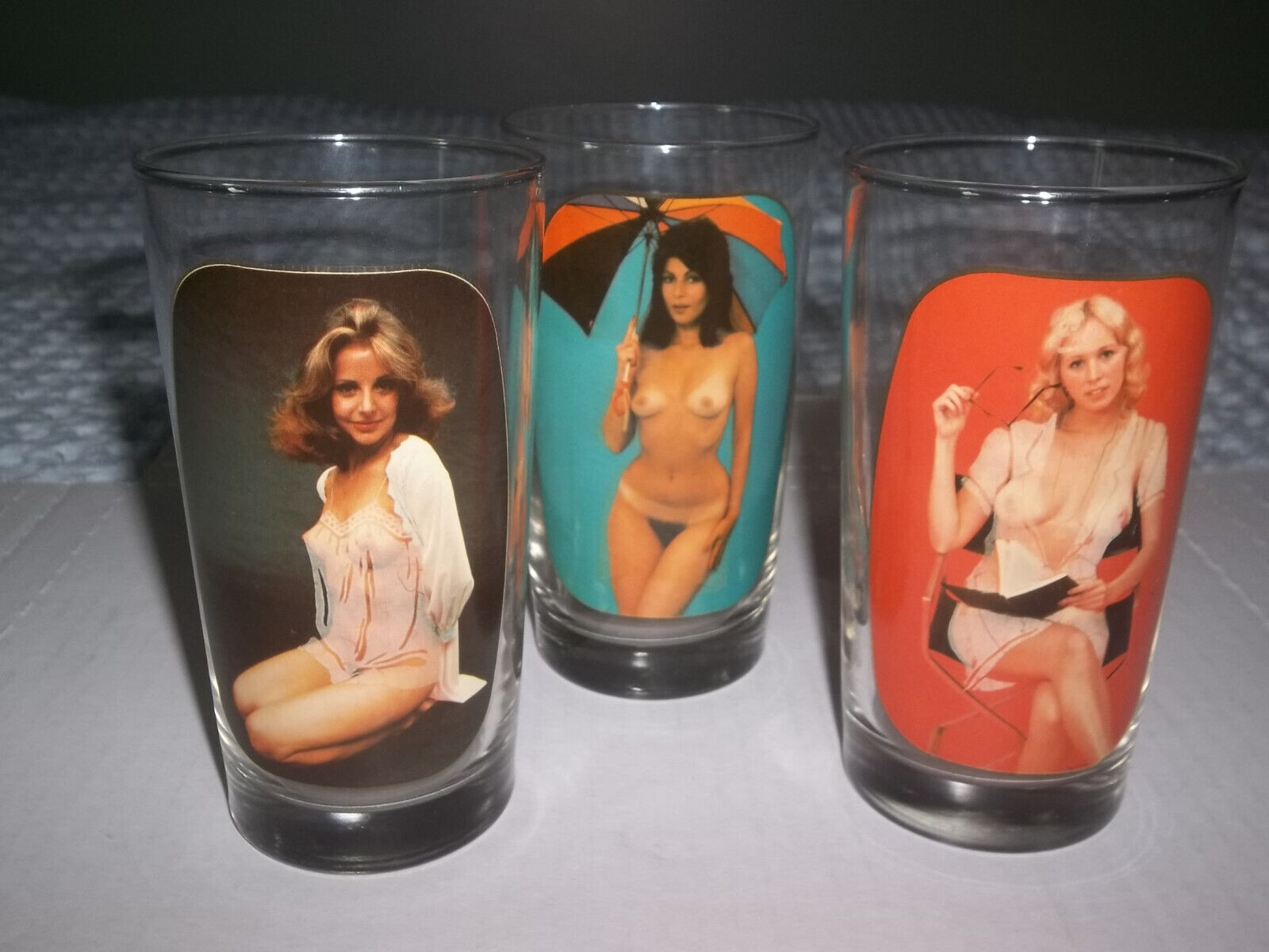 Vintage Sip 'N Strip Fantasy Glasses Set of 3 nude glasses