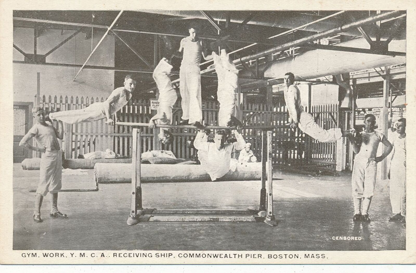 BOSTON MA - Gym Work Y.M.C.A. Receiving Ship Commonwealth Pier Postcard