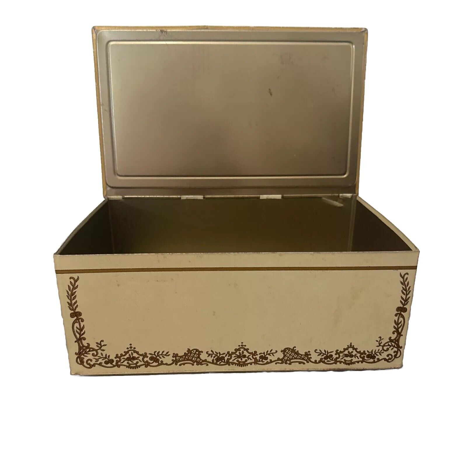 Vtg Louis Sherry New York Paris Chocolate 1 lb Canco Metal Tin Box Beige/Gold
