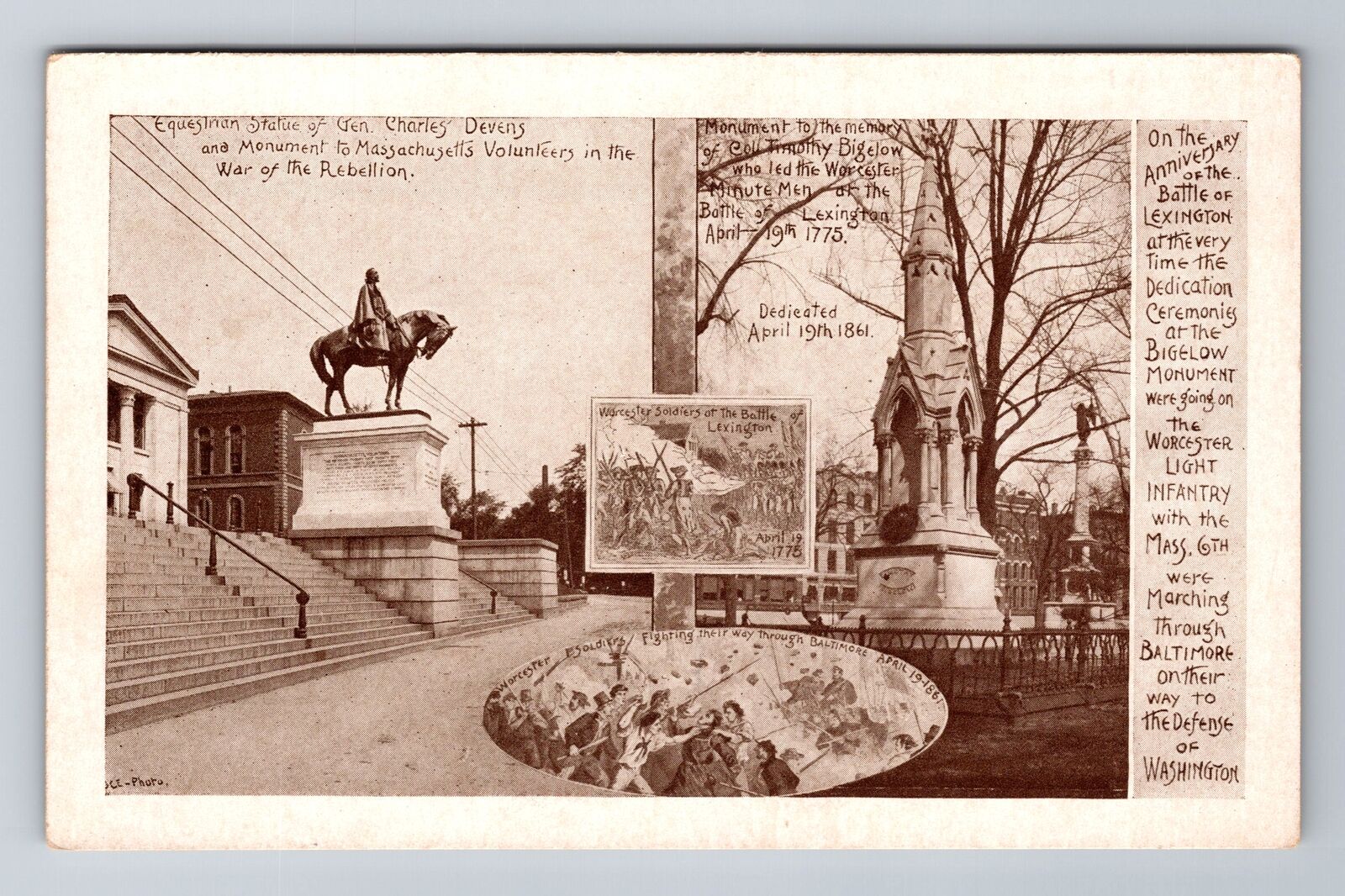 Lexington MA-Massachusetts, Statues And Landmarks, Antique, Vintage Postcard