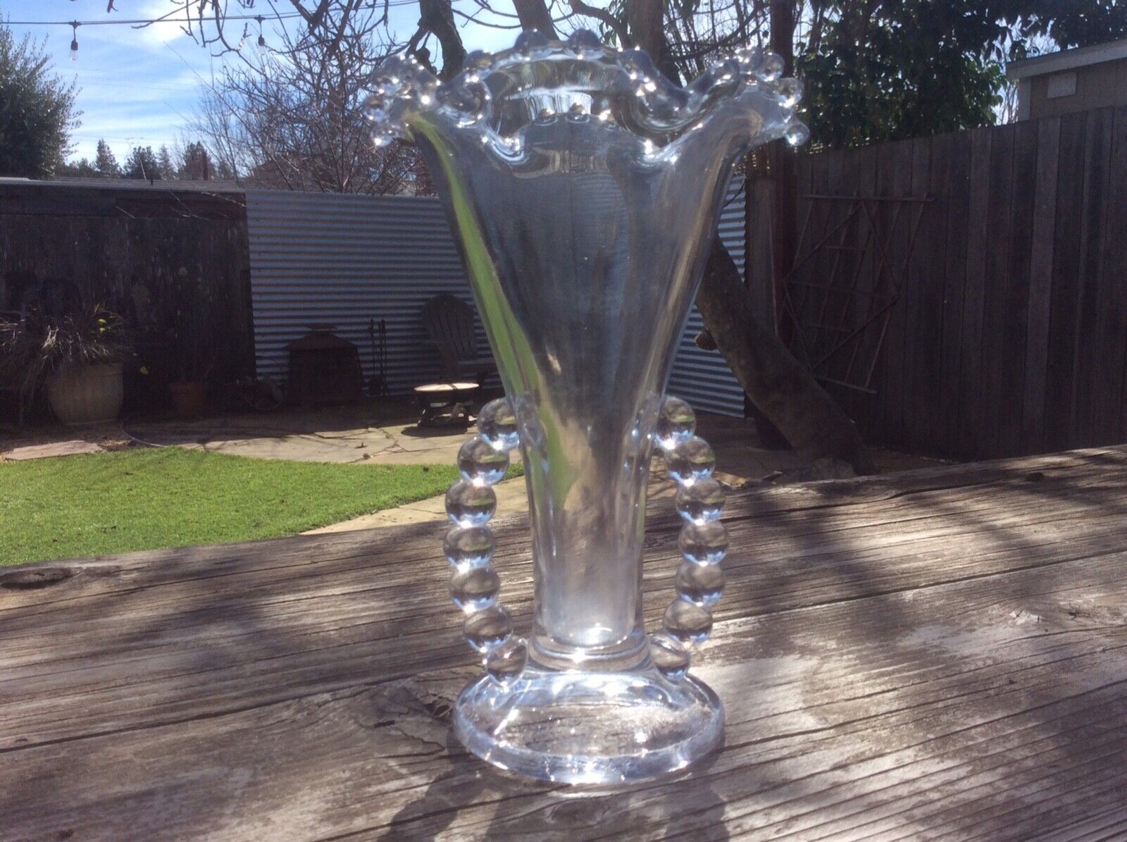 Vintage Imperial Candlewick Clear Glass Vase 8.25” Double Beaded Handles 