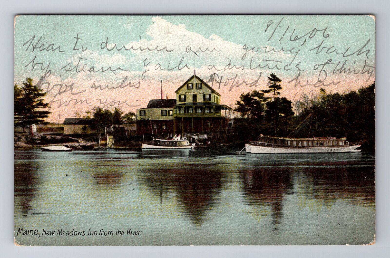 ME-Maine, New Meadows Inn From The River, Antique, Vintage Postcard
