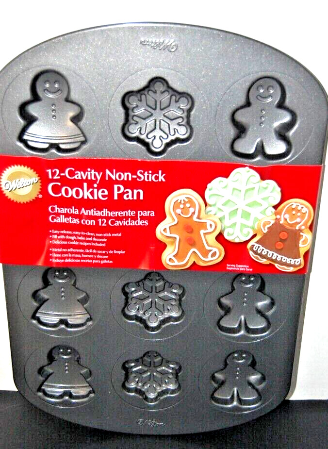 New Wilton 12-CAVITY COOKIE PAN Gingerbread Man & Girl snowflakes Non-Stick tS2