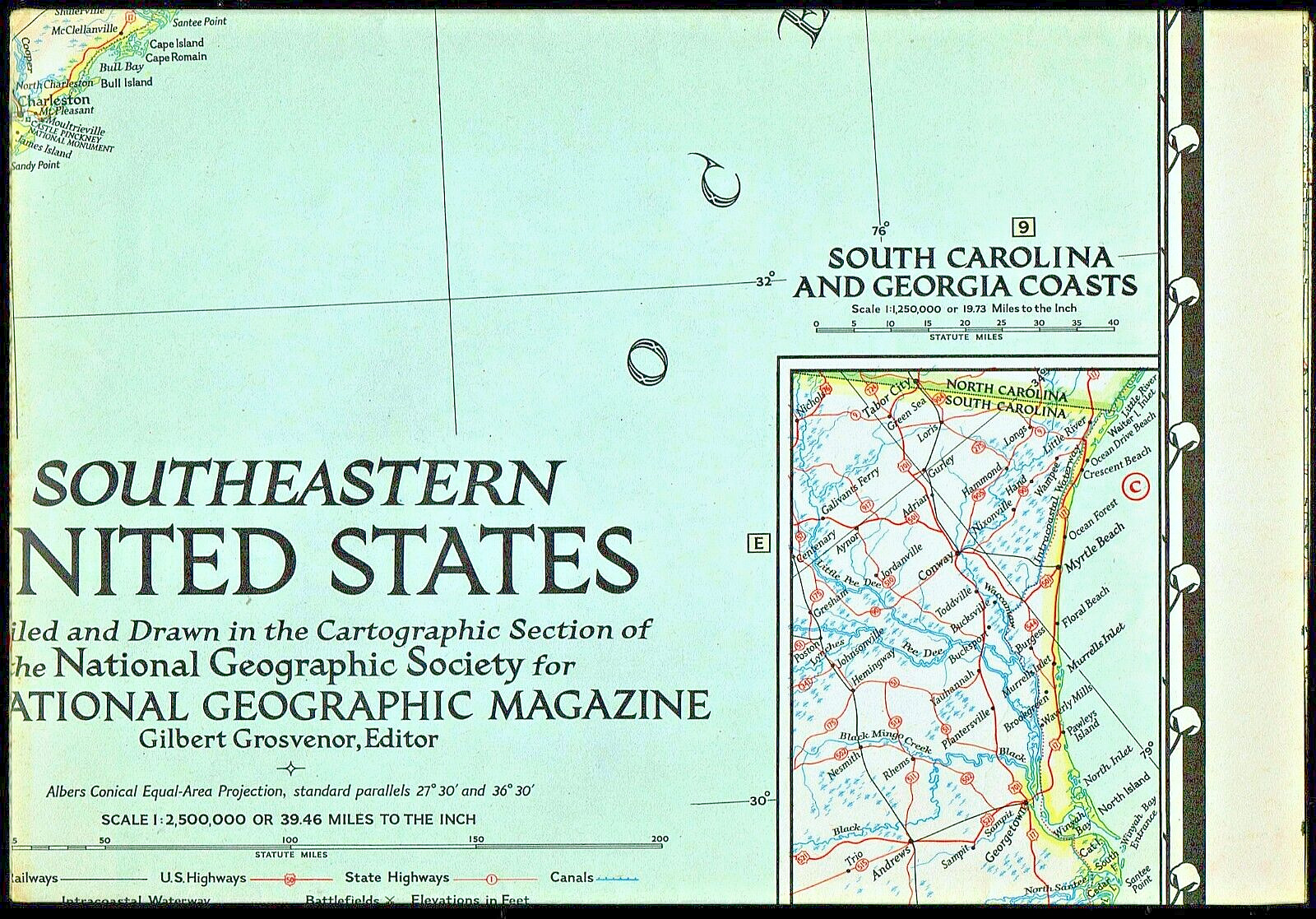 1947-2 February Map SOUTHEASTERN UNITED STATES National Geographic - (541)