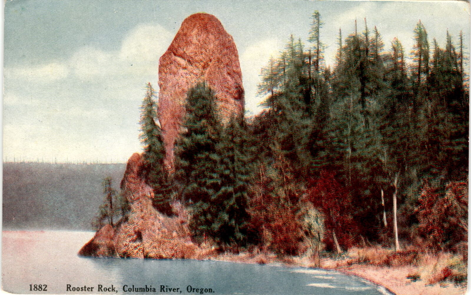 Rooster Rock, Columbia River, Oregon, 1882, Barkalow Bros., Railway Postcard