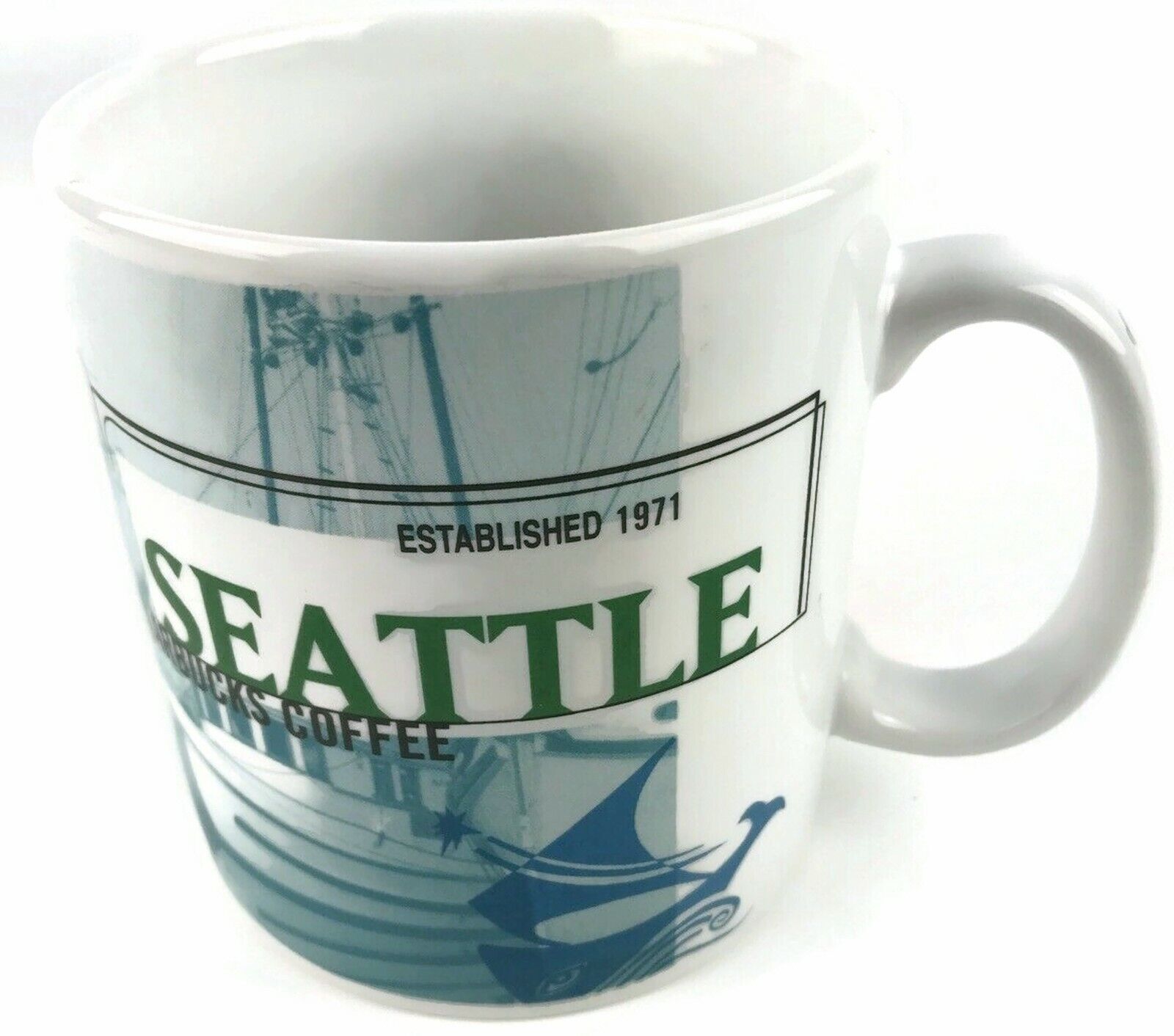 Starbucks 1999 Oversized City of Seattle Coffee Cup Mug Space Needle Mt Rainier