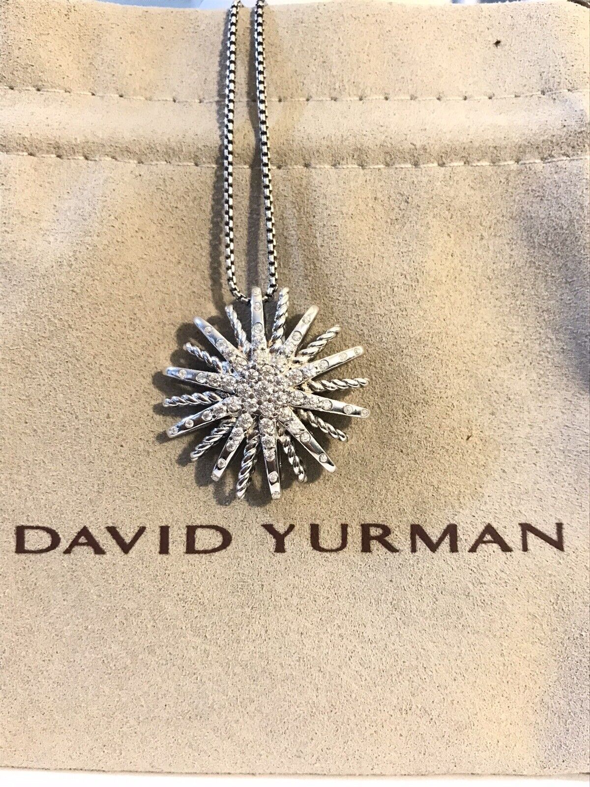 DAVID YURMAN STARBURST DIAMONDS Silver 925 Pendant 24MM Necklace 18-20 Inches