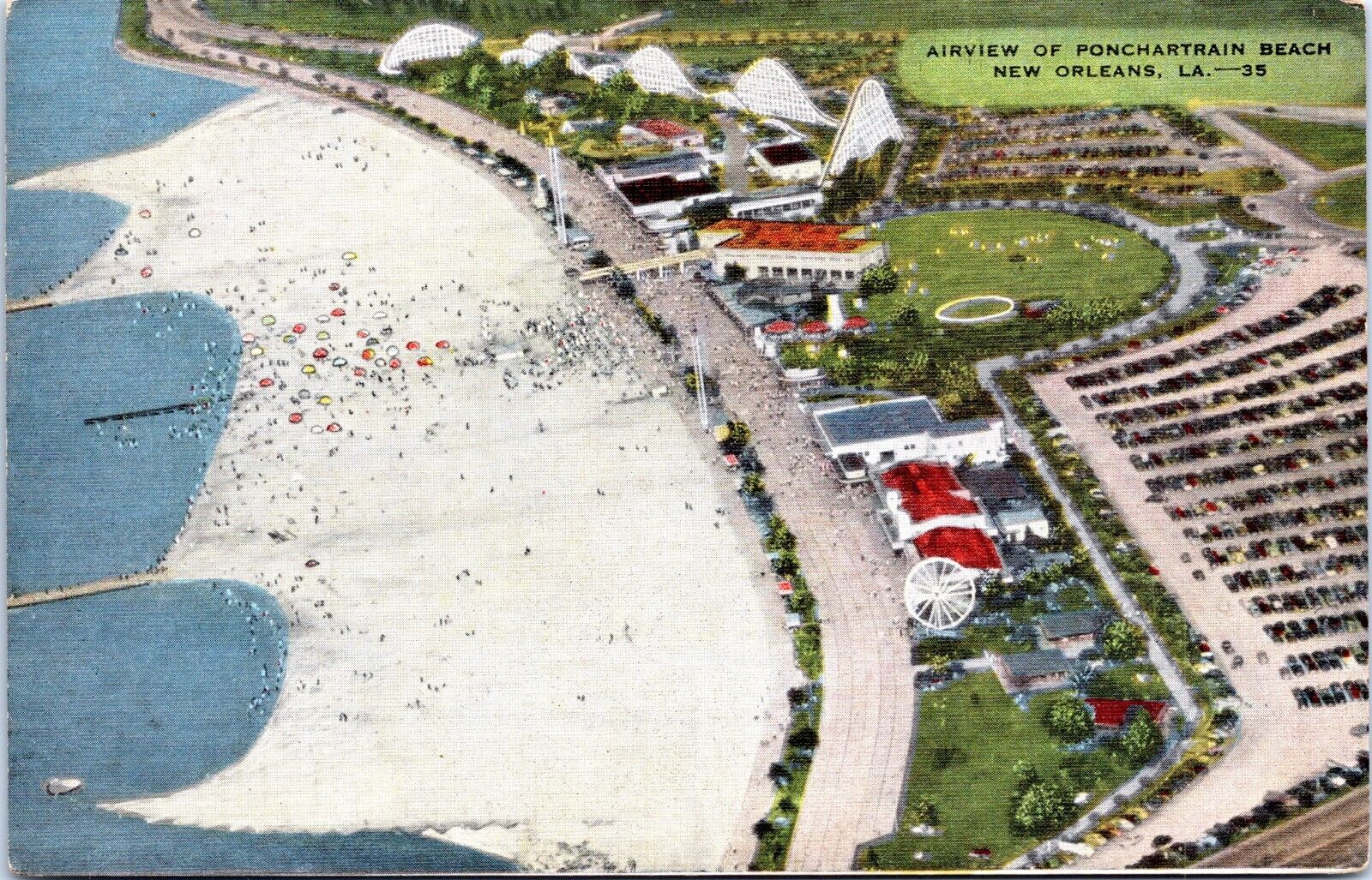 Aerial, Pontchartrain Beach Amusement Park New Orleans Louisiana- Linen Postcard