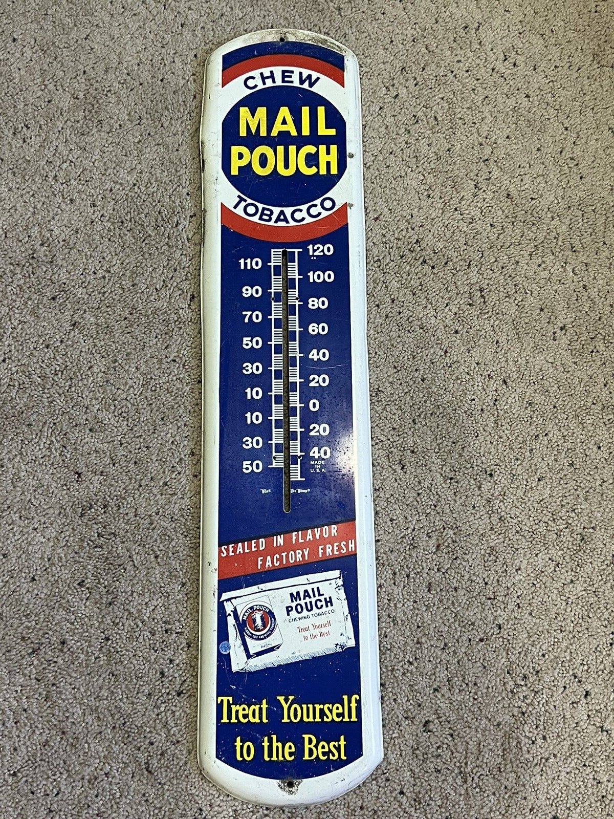Vintage Mail Pouch Tobacco Metal Hanging Wall Thermometer / Sign 38\