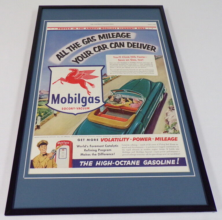 1953 Mobil Gas Framed 11x17 ORIGINAL Vintage Advertising Poster